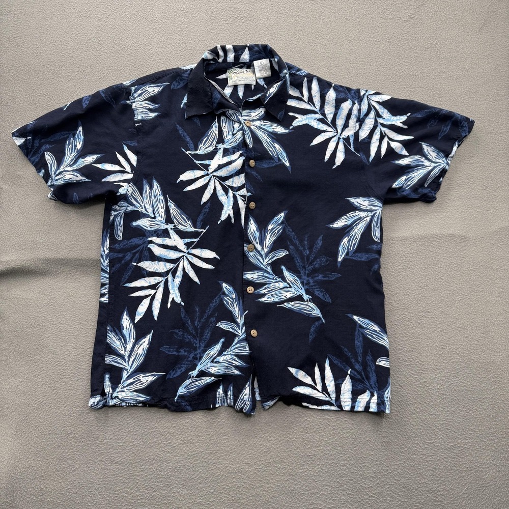 Thumbs Up Sportswear Shirt Mens Large Blue Leaf Hawaiian Short Sleeve Button Up